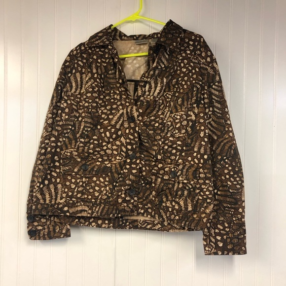 Chico’s Brown and Tan Patterned Jacket Button Closure Size 2 Large - Picture 1 of 4